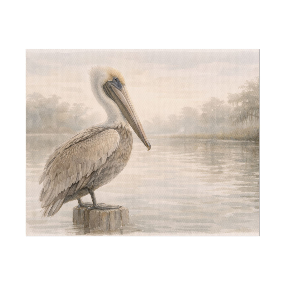 Pelican on Dock Watercolor Art Coastal Watercolor