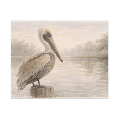 Pelican on Dock Watercolor Art Coastal Watercolor