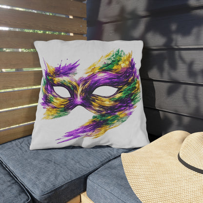 Mardi Gras Mask Outdoor Pillow - Purple Green Gold Decorative Pillow