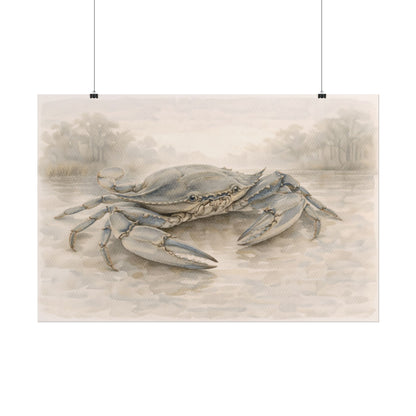 Blue Crab Illustration Rolled Poster