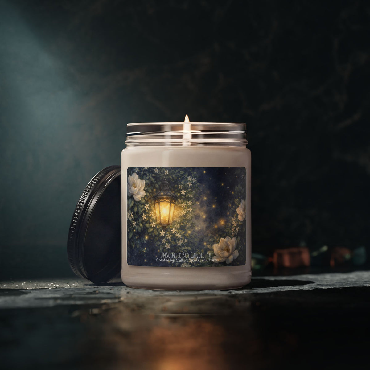 Starry Lantern Soy Candle — 9oz Scented Jar (Night Garden, Floral)