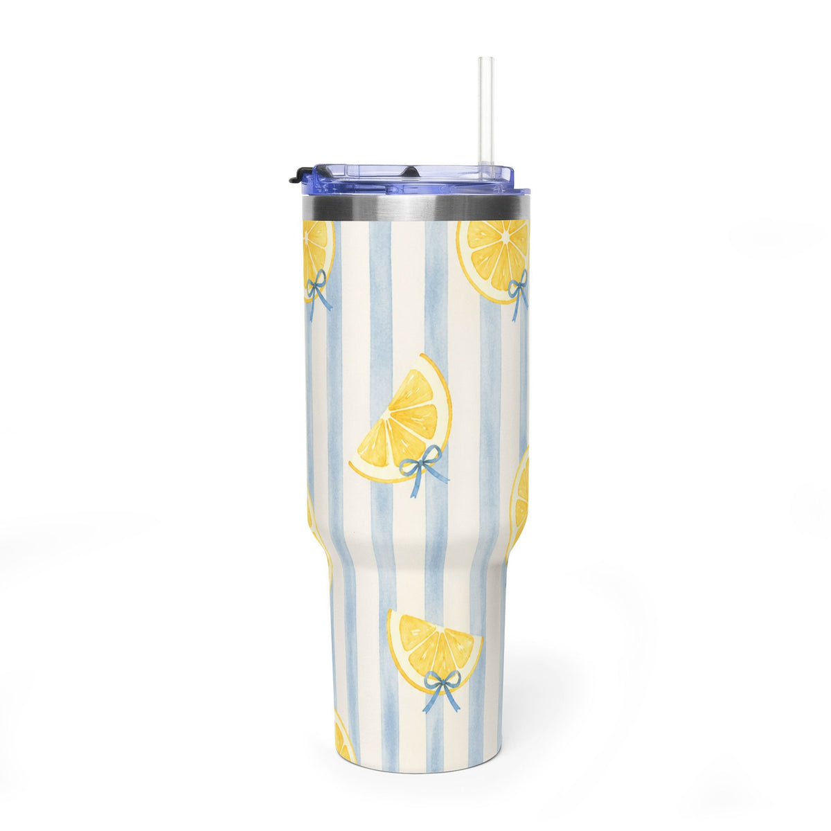 Lemon Tumbler – 40 oz Blue Stripe Insulated Travel Cup