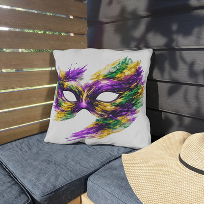 Mardi Gras Mask Outdoor Pillow - Purple Green Gold Decorative Pillow