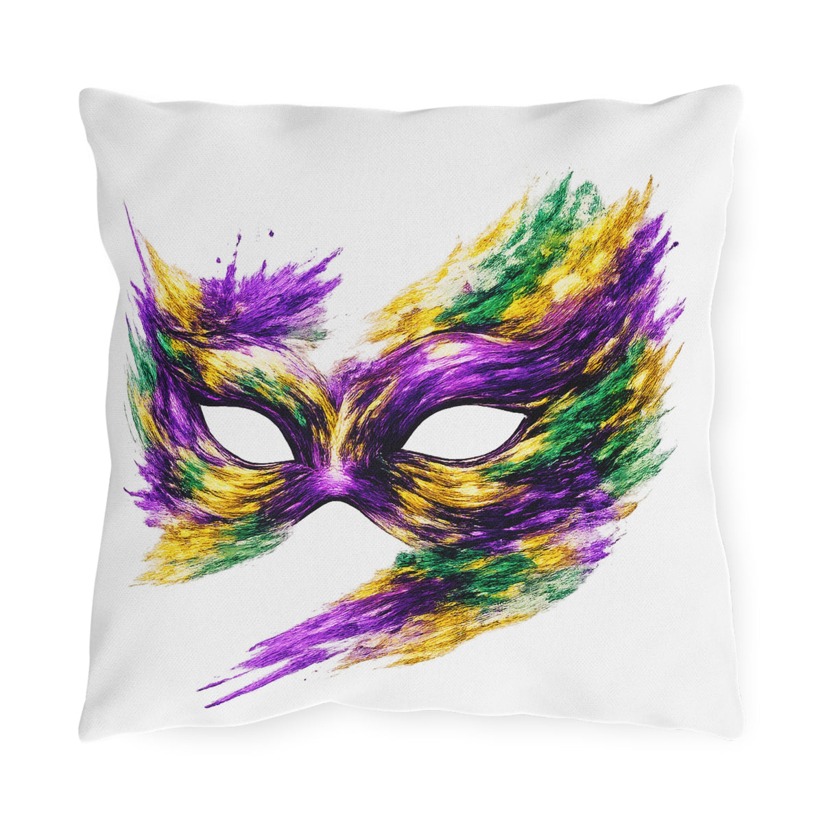 Mardi Gras Mask Outdoor Pillow - Purple Green Gold Decorative Pillow