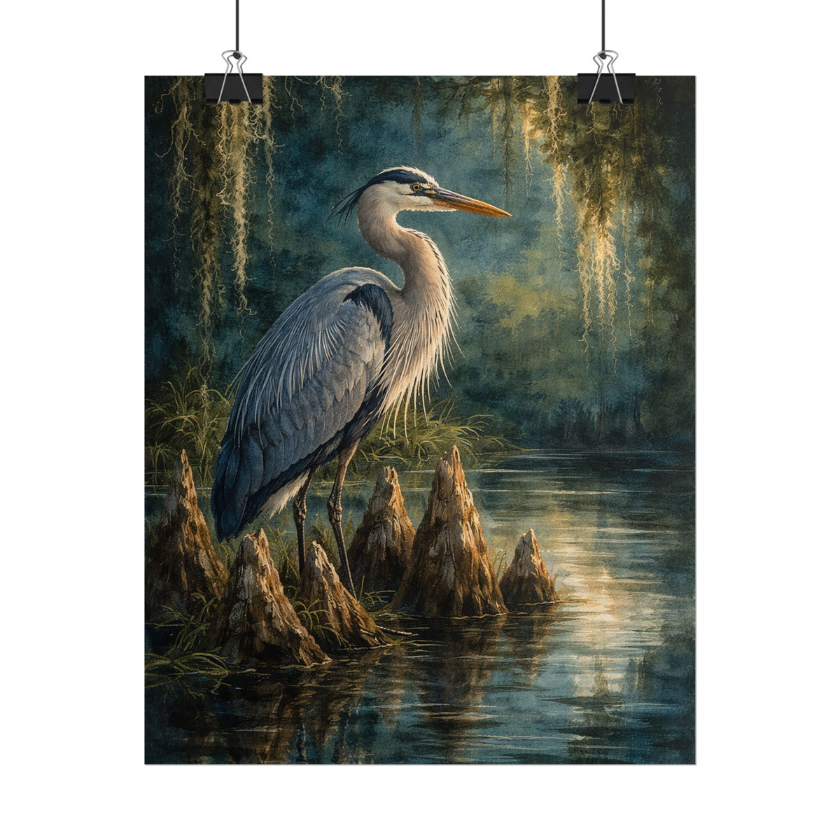 Heron in Cypress Swamp Poster