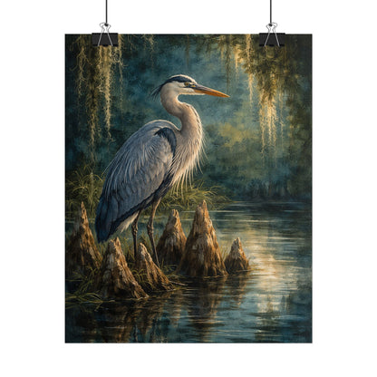Heron in Cypress Swamp Poster