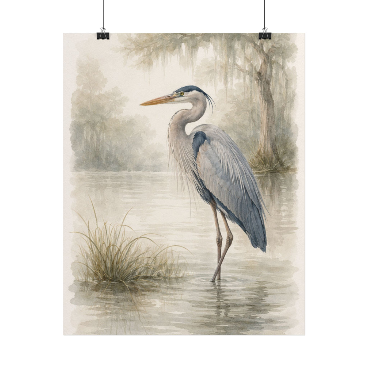 Great Blue Heron Watercolor Art – Coastal Bird Wall Décor