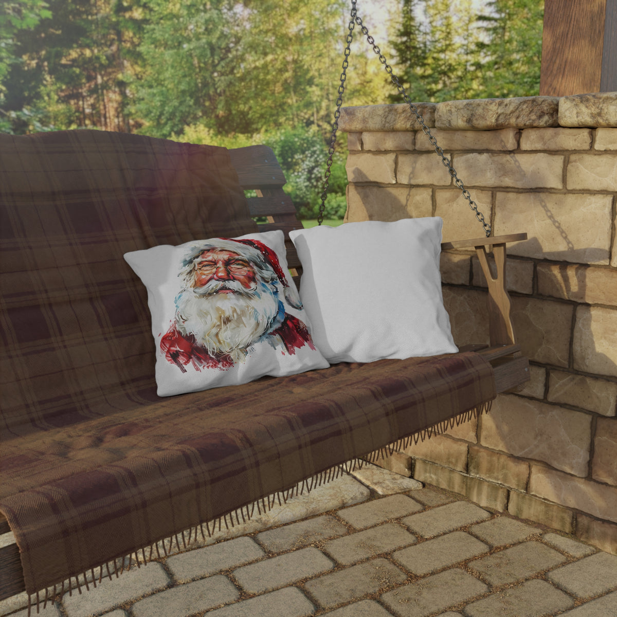 Santa Claus Holiday Outdoor Pillow — Festive Watercolor Santa Throw Cushion