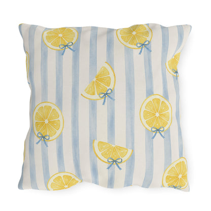 Hello Sunshine lemon pattern Outdoor Pillow | striped citrus throw cushion