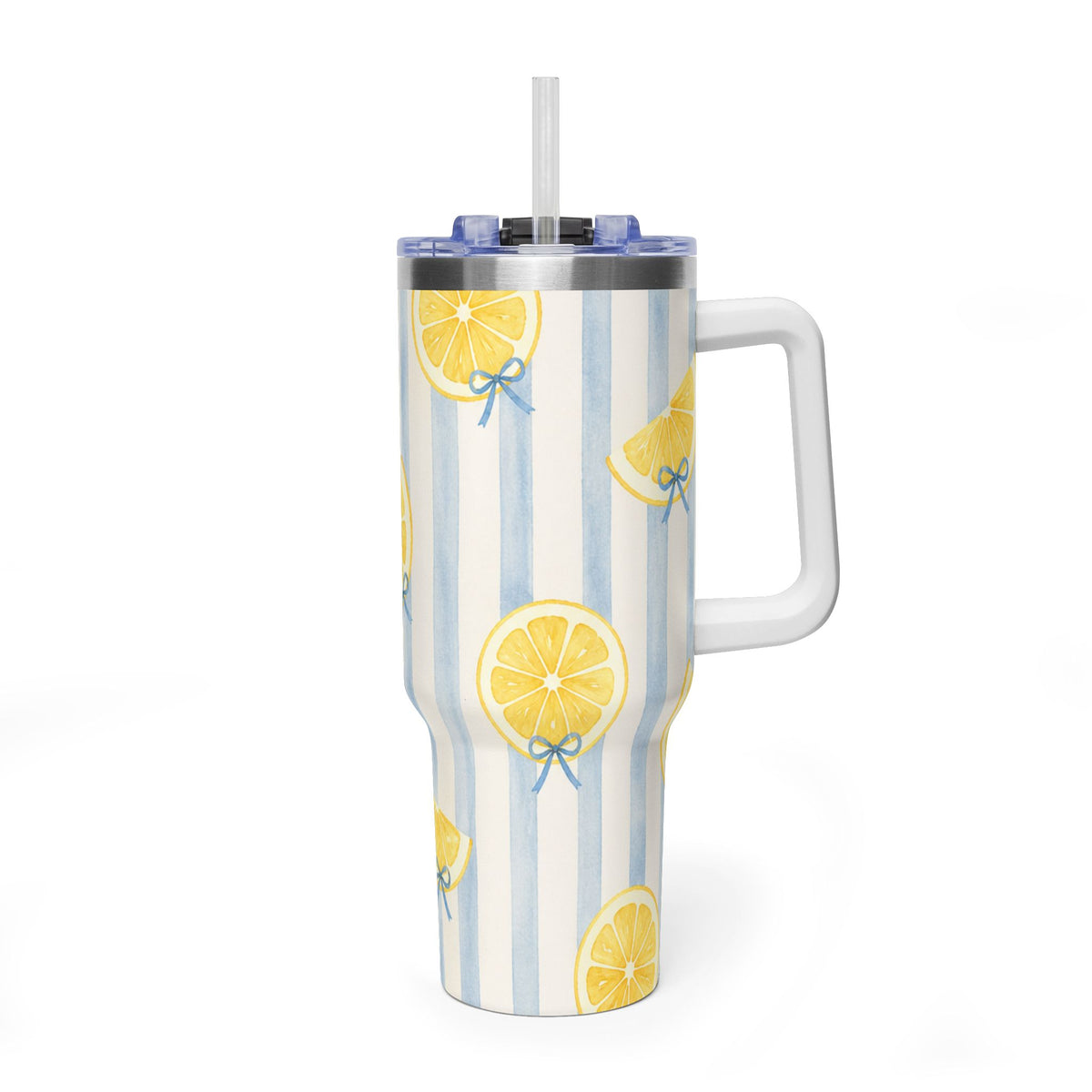 Lemon Tumbler – 40 oz Blue Stripe Insulated Travel Cup