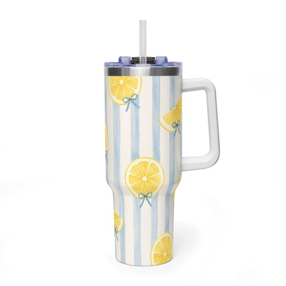 Lemon Tumbler – 40 oz Blue Stripe Insulated Travel Cup