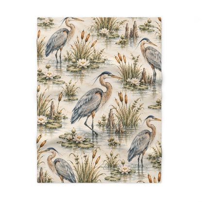 Heron Wetland Baby Blanket | 30" × 40" Southern Nature Fleece Blanket