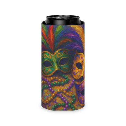 Mardi Gras Can Cooler, Colorful Mask Beverage Holder, Party Accessory, Festival Drink Sleeve, Fun Gift for Celebrations