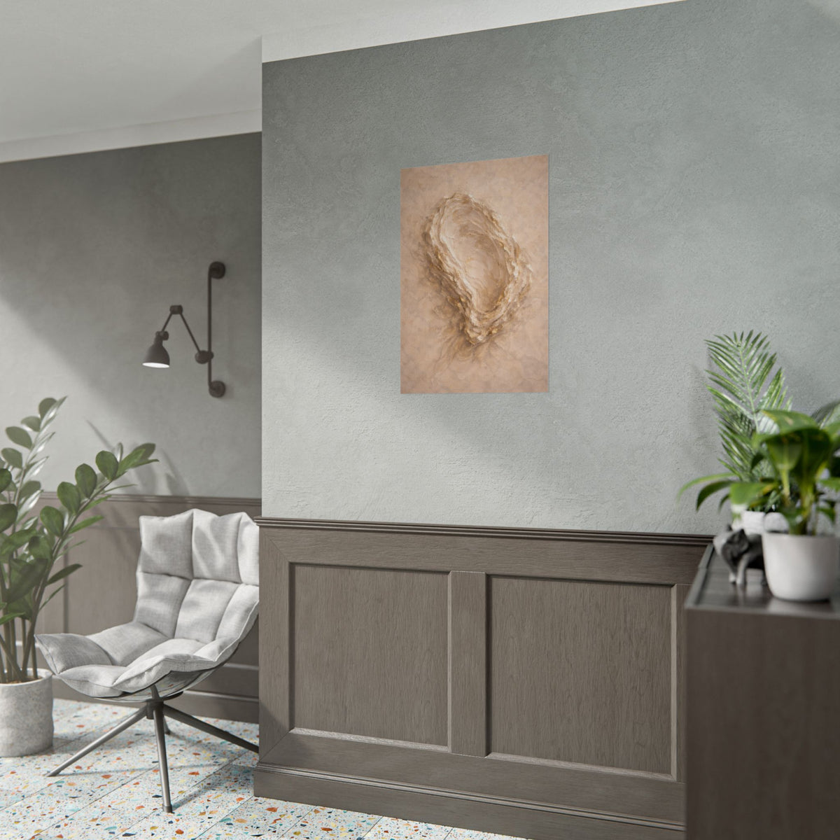 Abstract Oyster Shell Neutral Tones — Organic Beige Textured Wall Art