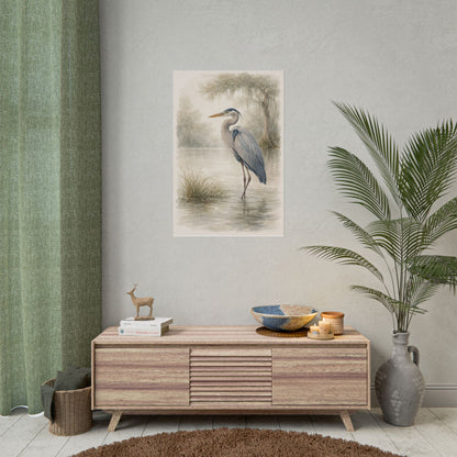 Great Blue Heron Watercolor Art – Coastal Bird Wall Décor