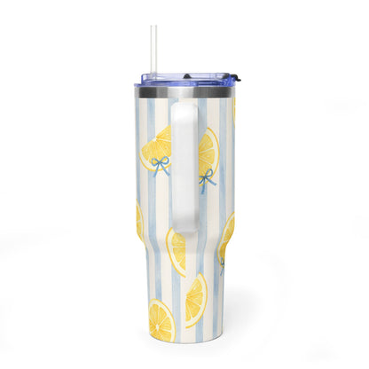 Lemon Tumbler – 40 oz Blue Stripe Insulated Travel Cup