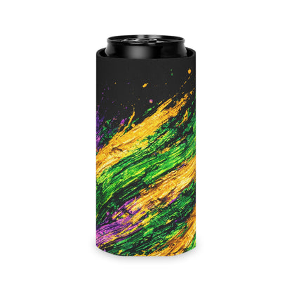 Mardi Gras Paint Splash Can Koozie - Purple Green Gold Koozie