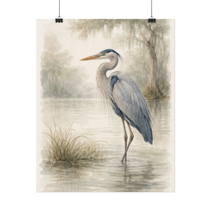 Great Blue Heron Watercolor Art – Coastal Bird Wall Décor