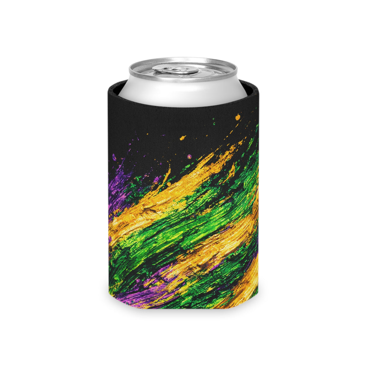 Mardi Gras Paint Splash Can Koozie - Purple Green Gold Koozie