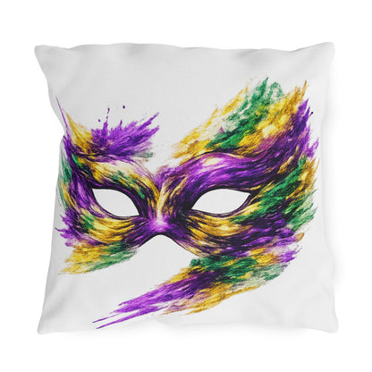 Mardi Gras Mask Outdoor Pillow - Purple Green Gold Decorative Pillow