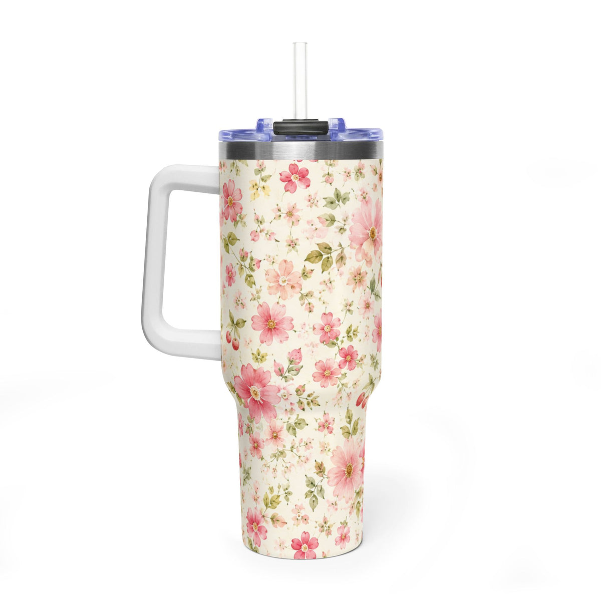 Pink Ditsy Floral Tumbler – 40 oz Floral Travel Cup