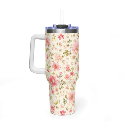 Pink Ditsy Floral Tumbler – 40 oz Floral Travel Cup