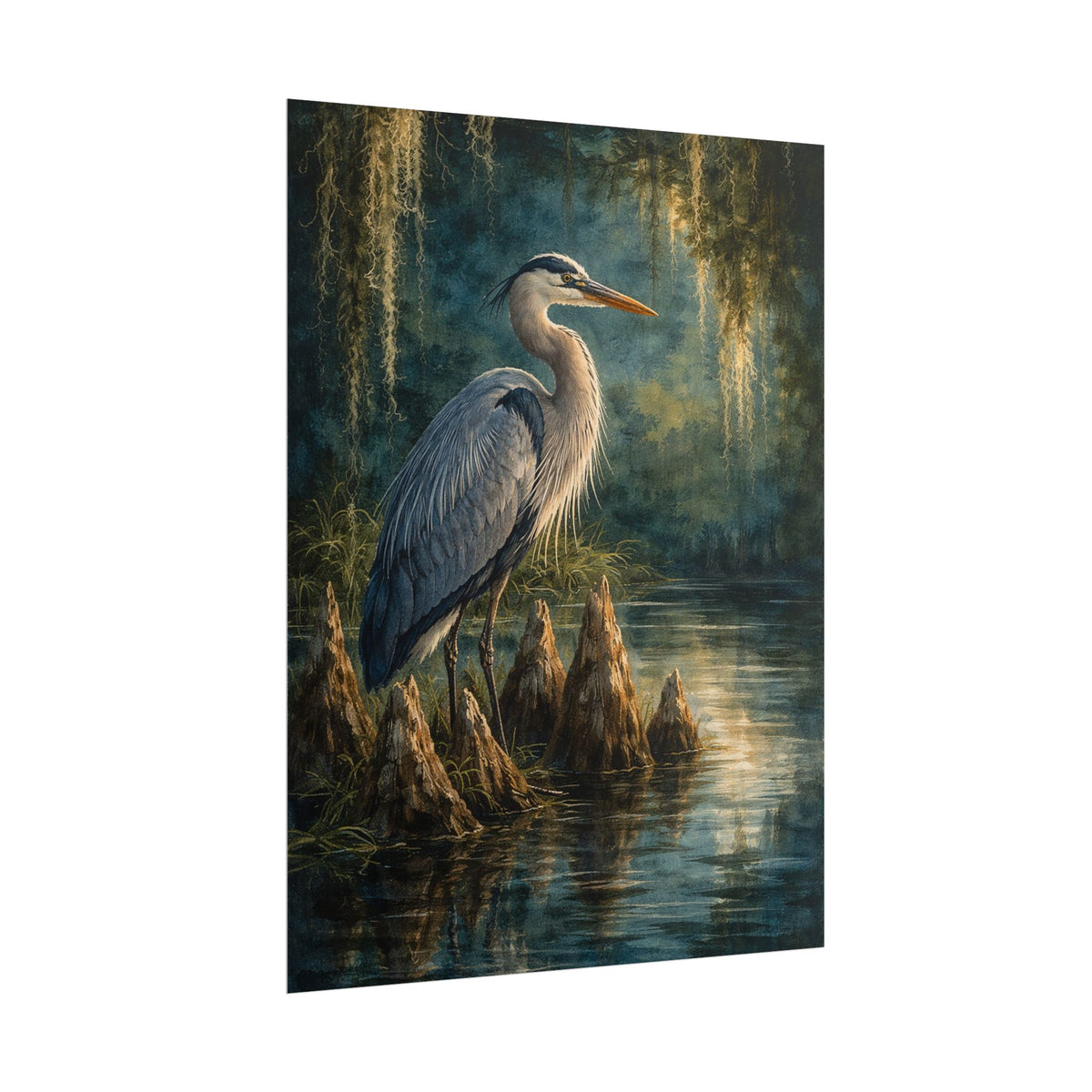 Heron in Cypress Swamp Poster