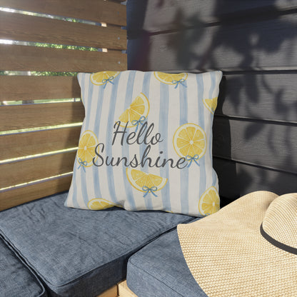Hello Sunshine lemon pattern Outdoor Pillow | striped citrus throw cushion