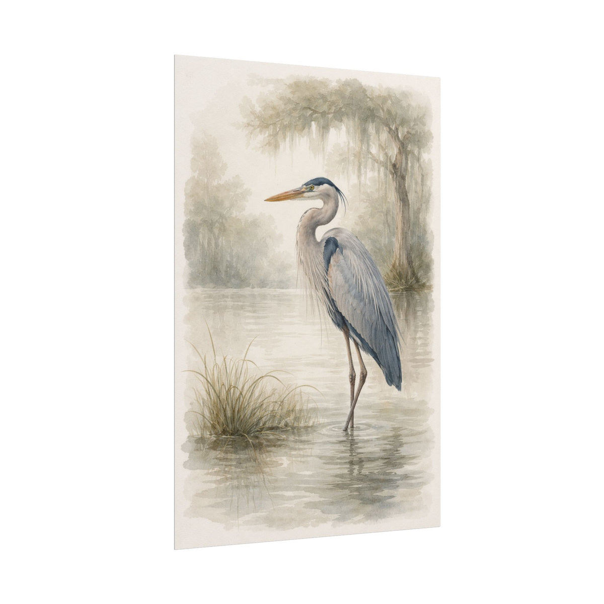 Great Blue Heron Watercolor Art – Coastal Bird Wall Décor