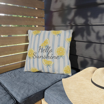 Hello Sunshine lemon pattern Outdoor Pillow | striped citrus throw cushion