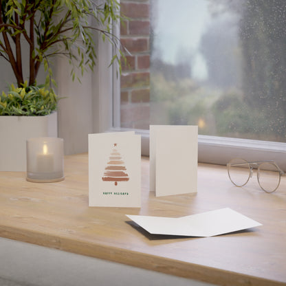 Minimal Brushstroke Christmas Tree Greeting Card — "Happy Holidays" (Multipack)