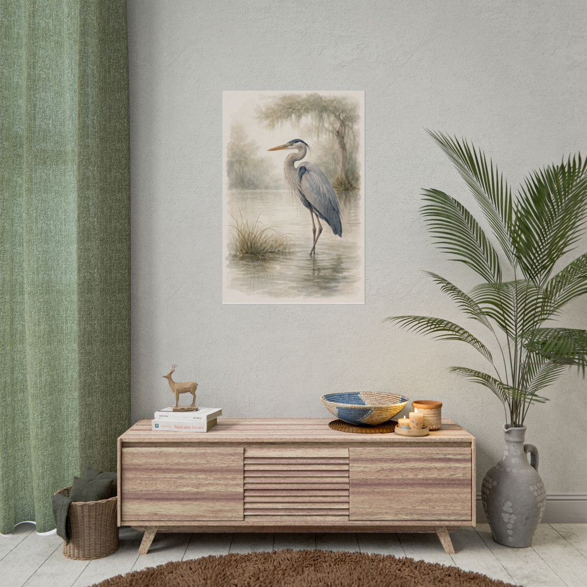 Great Blue Heron Watercolor Art – Coastal Bird Wall Décor