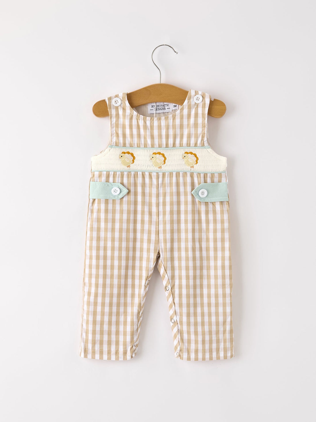 Baby Boys Smocked Chick Apricot Gingham Longall