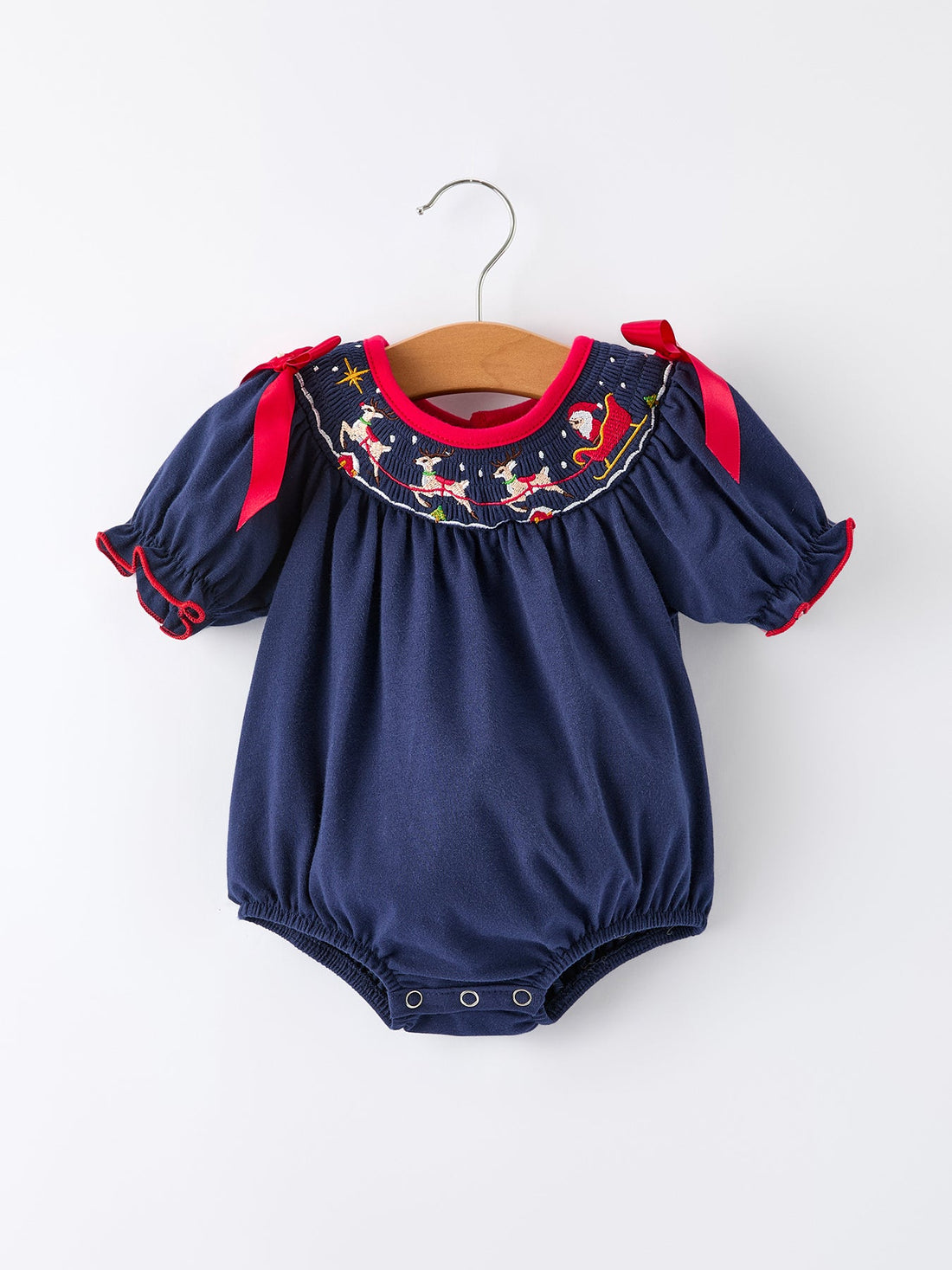 Baby Girl Christmas Romper | Navy Santa Sleigh