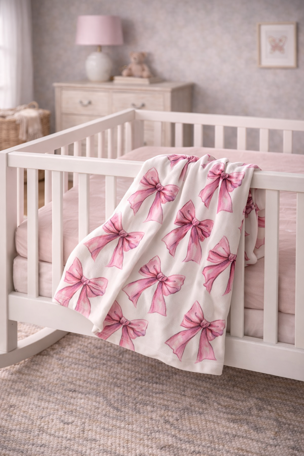 Pink Bow Baby Swaddle Blanket - Soft Floral Ribbon Pattern for Newborns &amp; Baby Shower Gift