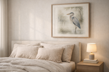 Great Blue Heron Watercolor Art – Coastal Bird Wall Décor