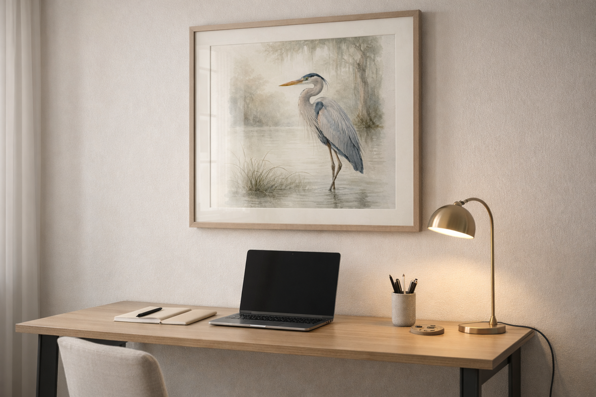 Great Blue Heron Watercolor Art – Coastal Bird Wall Décor