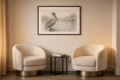 Pelican on Dock Watercolor Art Coastal Watercolor