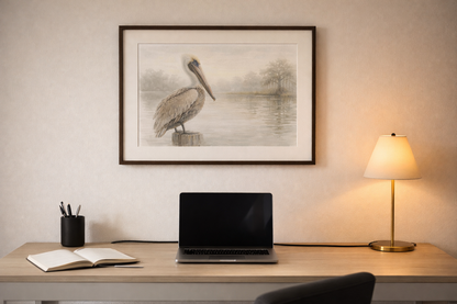 Pelican on Dock Watercolor Art Coastal Watercolor