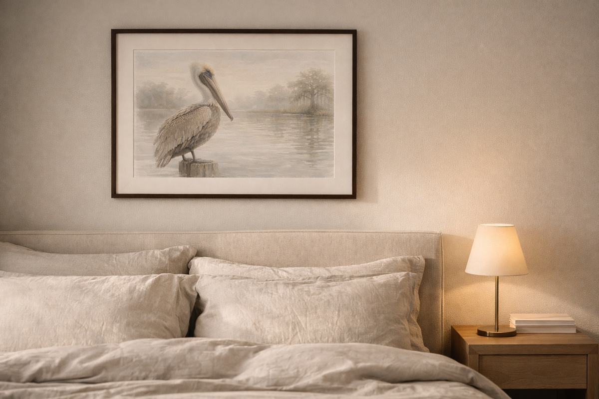 Pelican on Dock Watercolor Art Coastal Watercolor