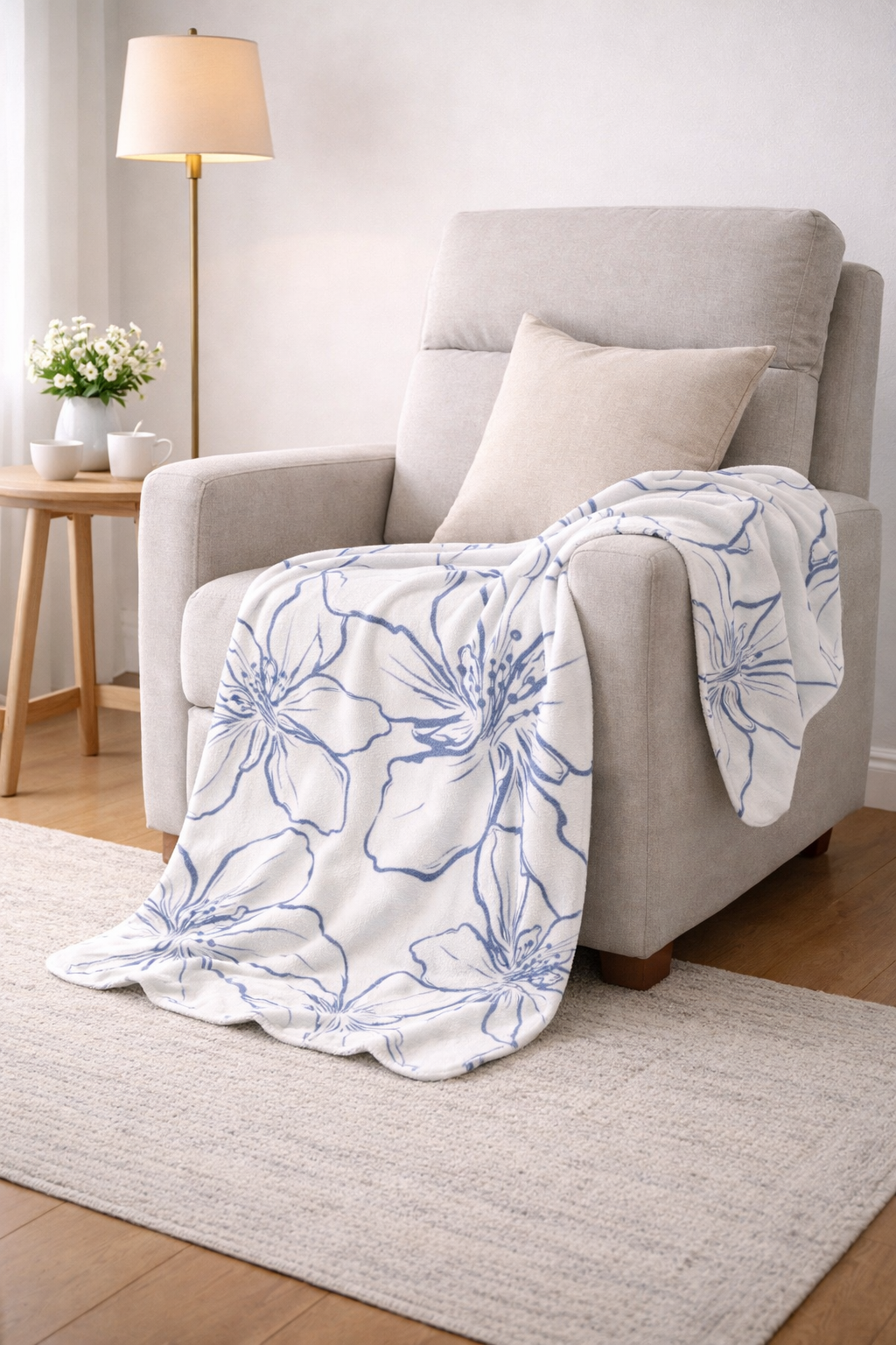 Floral Minky Blanket – Soft Cozy Throw for Home Decor, Baby Shower G