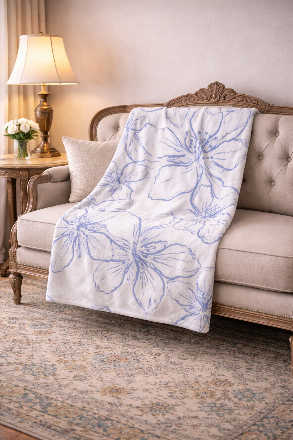 Floral Minky Blanket – Soft Cozy Throw for Home Decor, Baby Shower G