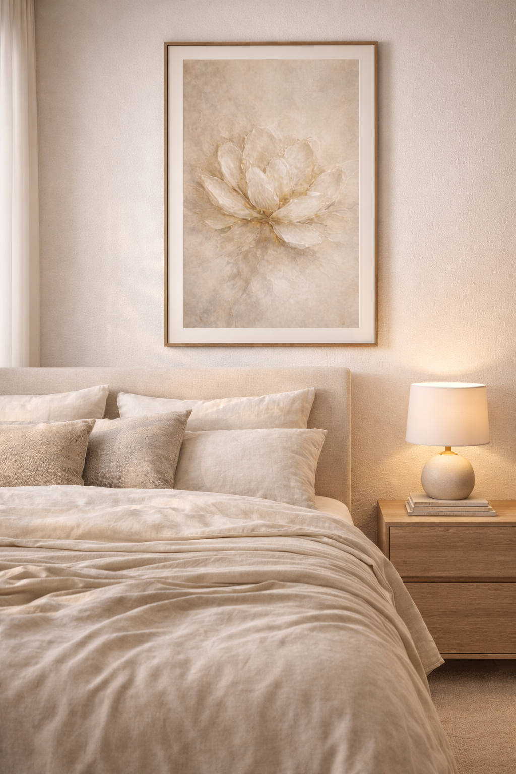 Neutral Gold Floral Poster Rolled Art Print for Living R Bedroom Decor