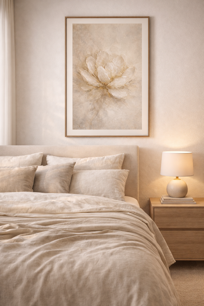 Neutral Gold Floral Poster Rolled Art Print for Living R Bedroom Decor