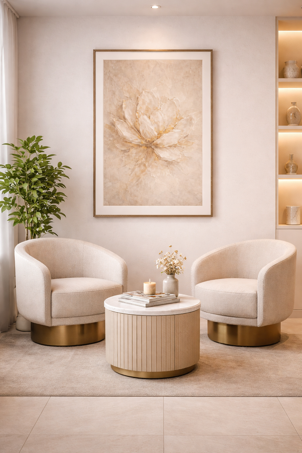 Neutral Gold Floral Poster Rolled Art Print for Living R Bedroom Decor