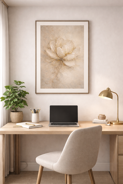 Neutral Gold Floral Poster Rolled Art Print for Living R Bedroom Decor
