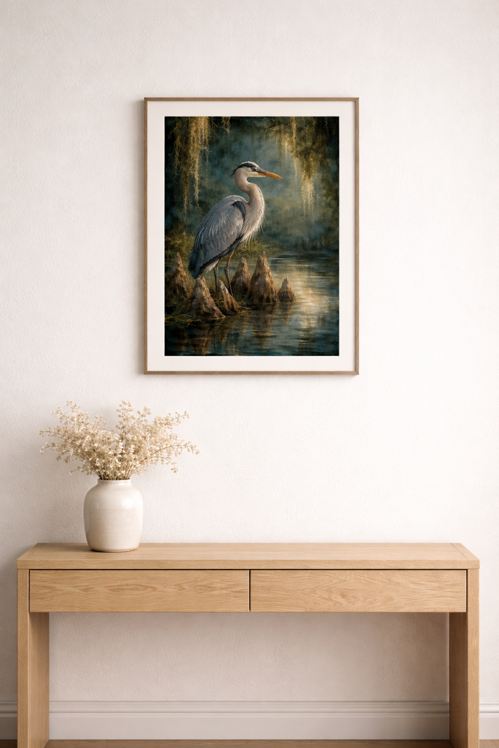 Heron in Cypress Swamp Poster