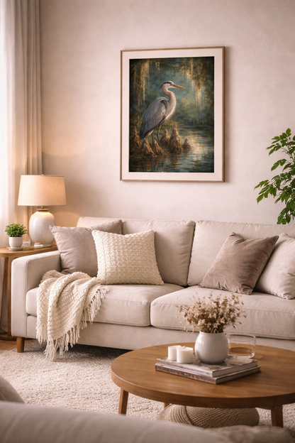 Heron in Cypress Swamp Poster