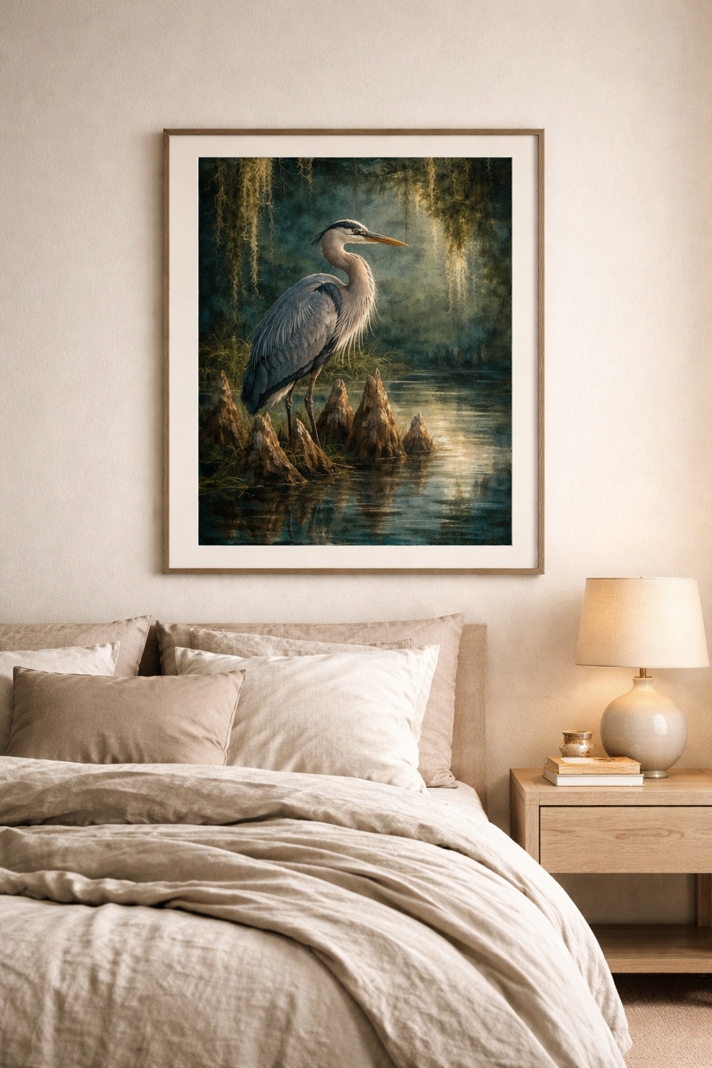 Heron in Cypress Swamp Poster