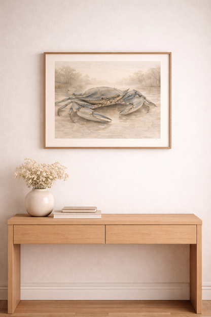 Blue Crab Illustration Rolled Poster
